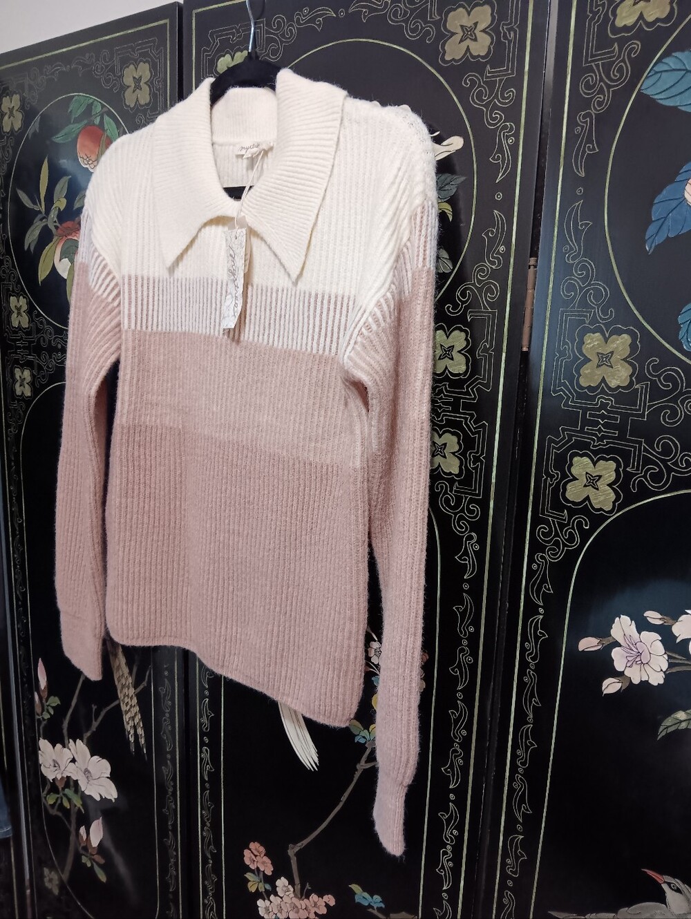 Collared Colorblock Ribbed Sweater - Picture 4 of 7